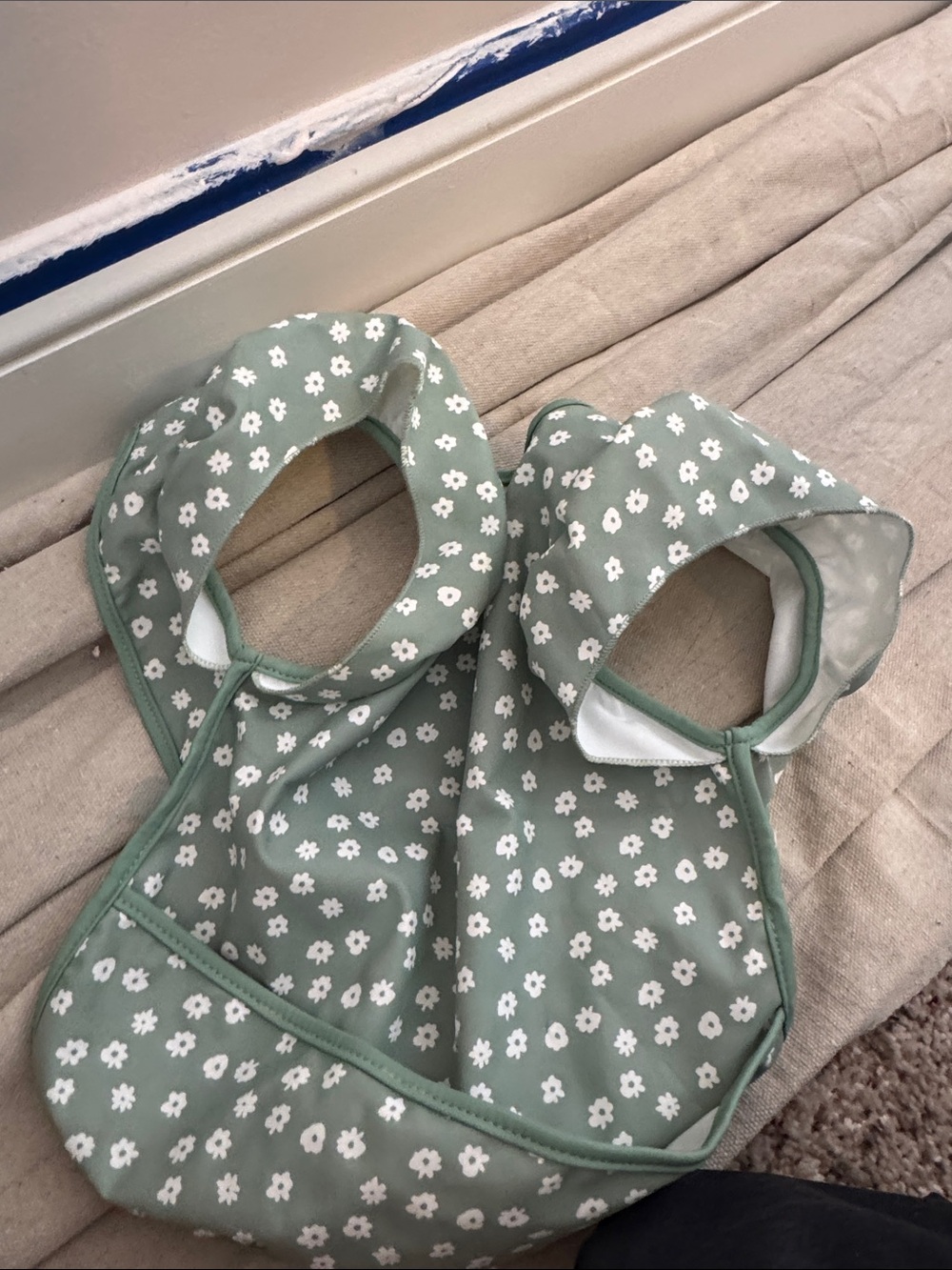 Kids Waterproof Bib with Hood in Sage Green Floral